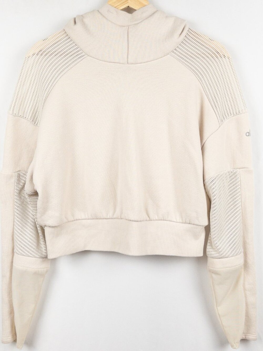 Alo Yoga Catch Hoodie in Bone, Cropped Mesh, XS, NWT